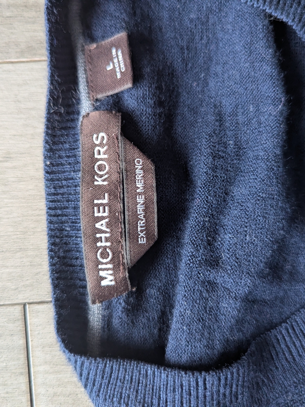 Michael Kors Men's Navy Extra-Fine Merino Sweater L